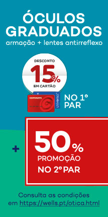 &Oacute;culos graduados arma&ccedil;&atilde;o + lentes antirreflexo - 10% em cart&atilde;o continente no 1&ordm; par + 50% promo&ccedil;&atilde;o no 2&ordm; par - consulta as condi&ccedil;&otilde;es na p&aacute;gina de &oacute;tica